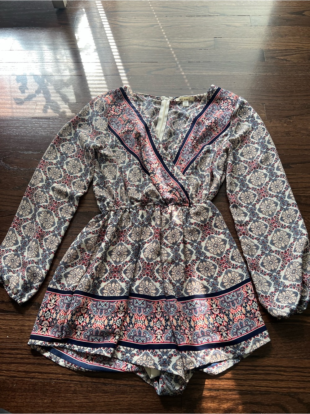 Long-Sleeve Romper in Navy & Pink